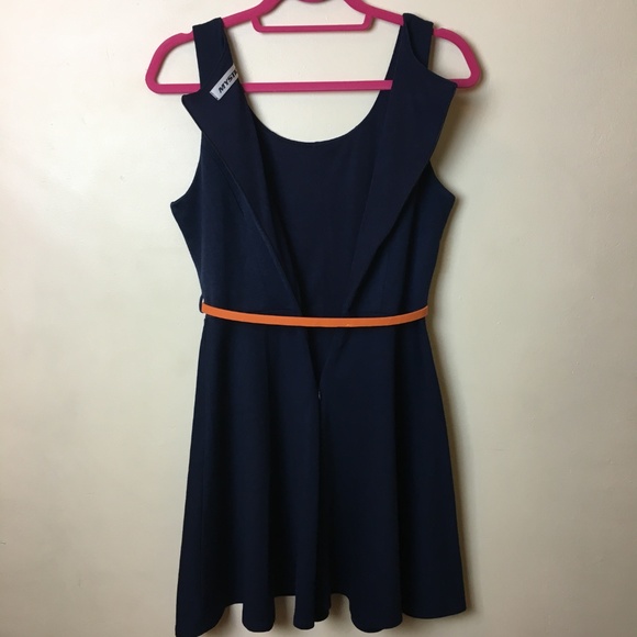 Mandee Navy Mini Dress with Orange Belt - Picture 4 of 9
